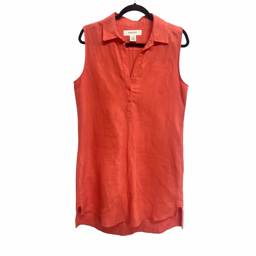 WORKSHOP Linen Blend Sleeveless‎ Orange Popover Shirt Dress Medium